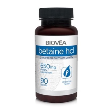 Бетаин Хидрохлорид HCL 650 мг 90 таблетки | Biovea За по-добро храносмилане Източник на солна киселина Помага за храносмилането на храни, богати на протеини Бетаин хидрохлорид таблетки от Biovea  Бетаин Хидрохлорид HCL 650 мг 90 таблетки | Biovea За по-до