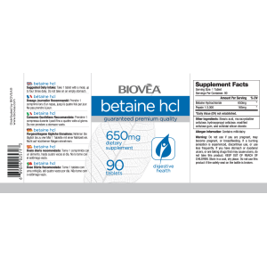 Бетаин Хидрохлорид HCL 650 мг 90 таблетки | Biovea