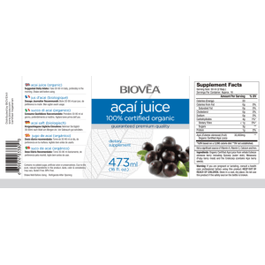100% Органичен сок от Акай (Acai Juice) на Биовеа Шишенцето е достатъчно за 16 дневна употреба по 30 мл на ден. Съдейства за намаляване на теглото и отслабване Една от най-питателните храни в света Мощен 100% Органичен сок от Акай (Acai Juice) на Биовеа Ш