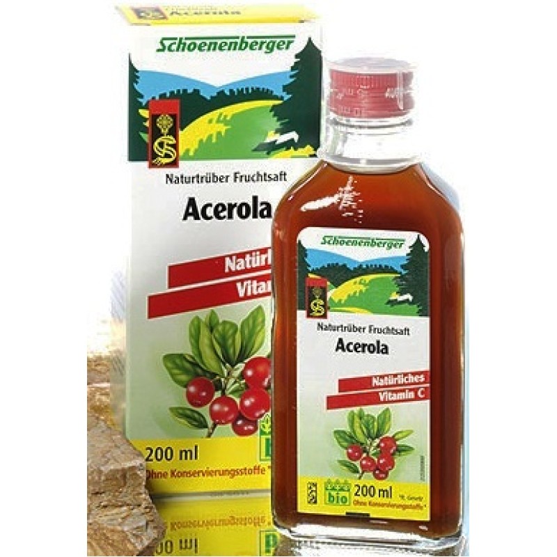 Био сок от Ацерола 200 мл на Schoenenberger Чували ли сте за ацеролата? Това е дребен червен плод, приличащ на череша. Ацеролата е известна с лечебните си свойства и високите си хранителни качества. За Вас предлагаме Био сок от Ацерола 200 мл на Schoenenb