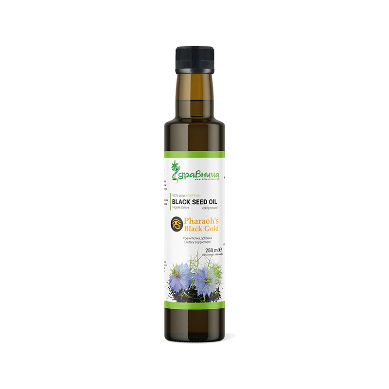 100% Pure Egyptian Black Seed Oil 250 мл | Здравница Подходящо за директна консумация и козметични цели Повишава имунитета Има антипаразитно и антибактериално действие Активира жизнените сили на тялото 100% Pure Egyptian Black Seed Oil 250 мл | Здравница 