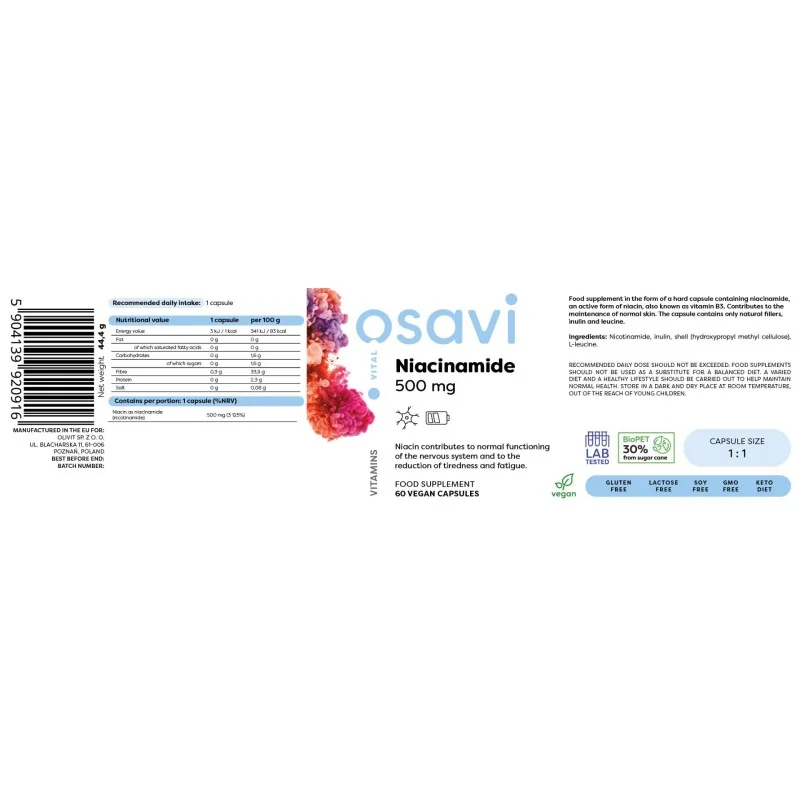 Niacinamide 500 мг 60 капсули | Osavi Niacinamide 500 мг 60 капсули | Osavi