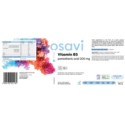 Vitamin B5 Pantothenic Acid 200 мг 180 капсули | Osavi