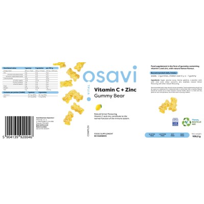 Vitamin C + Zinc Gummy Bear 60 желирани бонбони | Osavi Vitamin C + Zinc Gummy Bear 60 желирани бонбони | Osavi