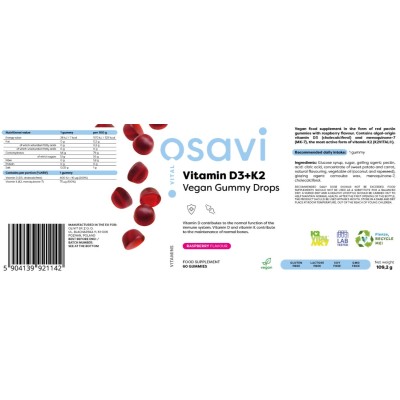 Vegan Gummy Drops Vitamin D3 400 IU + K2 75 мкг 60 бонбона | Osavi