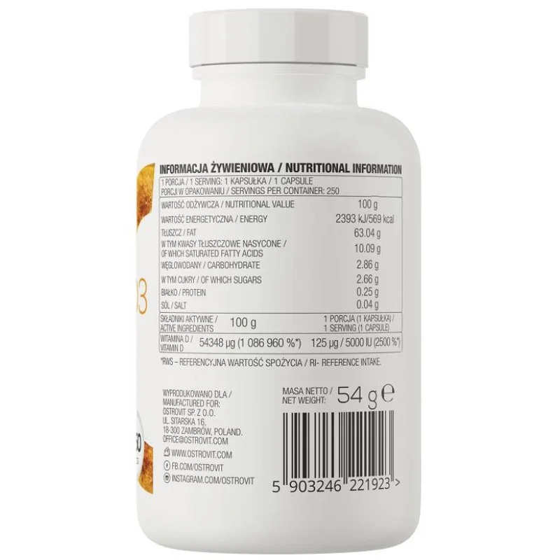 Vitamin D3 5000 IU 250 гел-капсули | OstroVit Vitamin D3 5000 IU 250 гел-капсули | OstroVit
