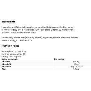 Vitamin D3 2000 + K2 MK-7 + Vitamin C + Zinc 60 капсули | OstroVit