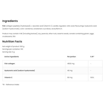 Marine Collagen & Hyaluronic Acid Powder 500 гр | OstroVit