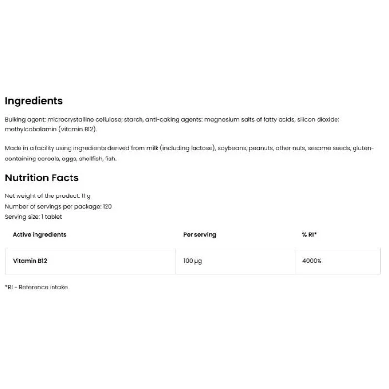 Vitamin B12 Methylcobalamin 100 мкг 120 таблетки | OstroVit Vitamin B12 Methylcobalamin 100 мкг 120 таблетки | OstroVit