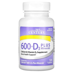 Calcium 600 + D3 Plus Minerals 120 таблетки | 21st Century