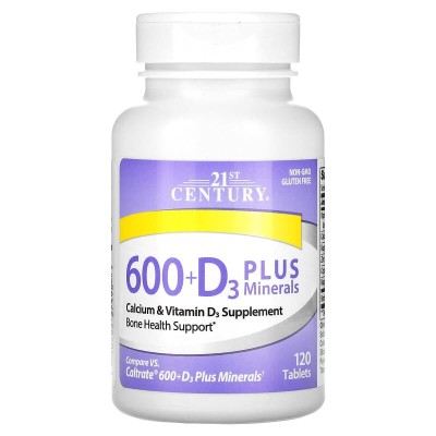 Calcium 600 + D3 Plus Minerals 120 таблетки | 21st Century Calcium 600 + D3 Plus Minerals 120 таблетки | 21st Century