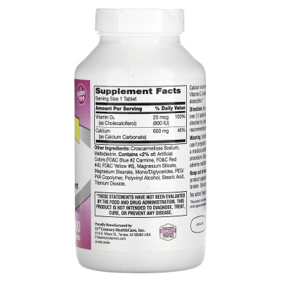 Calcium Supplement 600 + D3 400 таблетки | 21st Century