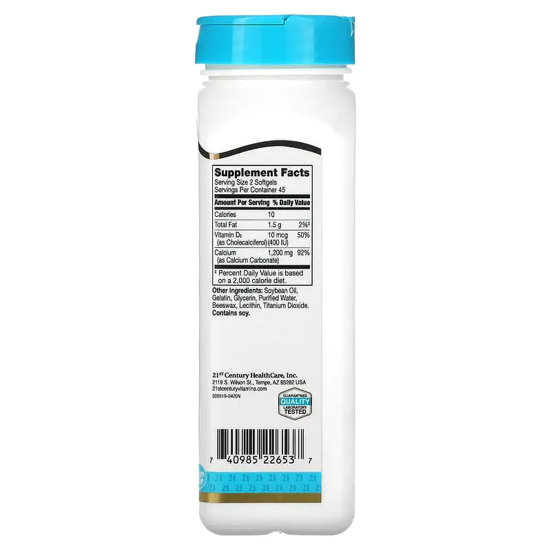 Calcium + D3 Liquid Filled 1200 мг/400 IU 90 гел-капсули | 21st Century Calcium + D3 Liquid Filled 1200 мг/400 IU 90 гел-капсули | 21st Century