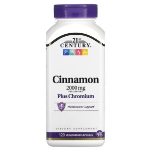 Cinnamon 2000 мг + Chromium 120 веге капсули | 21st Century