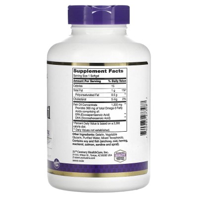 Fish Oil 1200 мг 140 гел-капсули | 21st Century