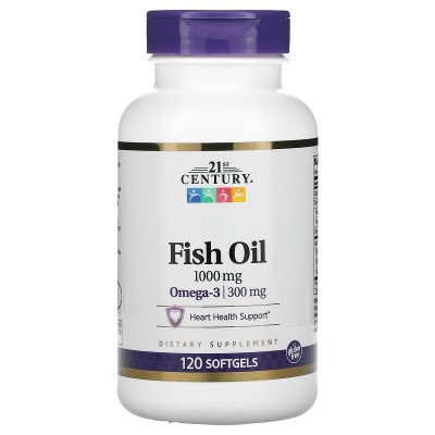 Омега-3 Рибено масло (Fish oil) 1000 мг 120 капсули от 21st Century - най-богатият източник на Омега-3 незаменими мастни киселини.  Проучванията показват, че консумацията на EPA и DHA омега 3 мастни киселини Омега-3 Рибено масло (Fish oil) 1000 мг 120 кап