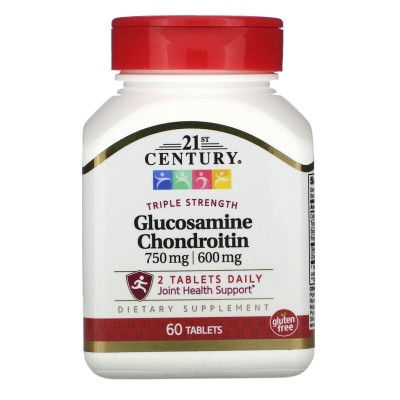Glucosamine Chondroitin Triple Strength 750 мг/600 мг 60 таблетки | 21st Century Glucosamine Chondroitin Triple Strength 750 мг/600 мг 60 таблетки | 21st Century