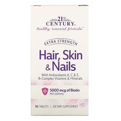 Hair, Skin & Nails Extra Strength 90 таблетки | 21st Century Какво представлява Hair, Skin & Nails Extra Strength? Hair, Skin & Nails Extra Strength 90 Tablets 21st Century е мултивитамин на топ це Hair, Skin & Nails Extra Strength 90 табл