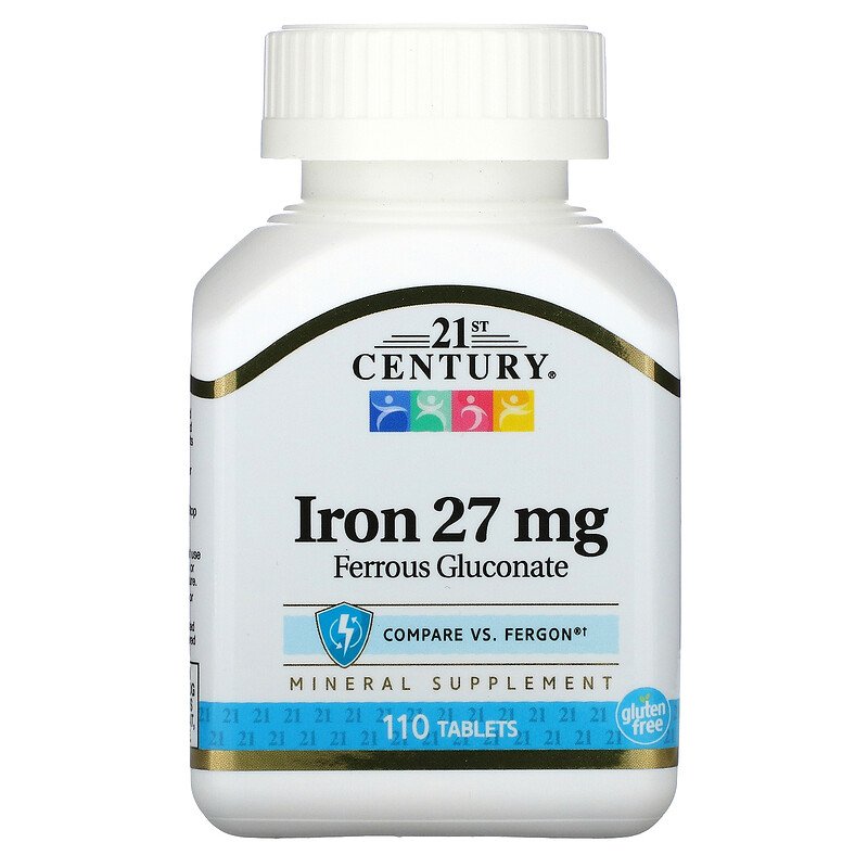 Iron (Ferrous Gluconate) 27 мг 110 таблетки | 21st Century