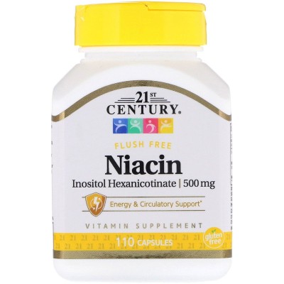 Niacin Inositol Hexanicotinate 500 мг 110 капсули | 21st Century Допринася за разширяване на съдовете Подпомага клетъчното дишане Против пелагра За по-добра сърдечна дейност Стабилизира работата на Niacin Inositol Hexanicotinate 500 мг 110 капсули | 21st 