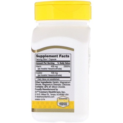 Niacin Inositol Hexanicotinate 500 мг 110 капсули | 21st Century Допринася за разширяване на съдовете Подпомага клетъчното дишане Против пелагра За по-добра сърдечна дейност Стабилизира работата на Niacin Inositol Hexanicotinate 500 мг 110 капсули | 21st 