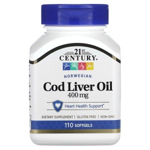 Norwegian Cod Liver Oil 400 мг 110 гел-капсули | 21st Century