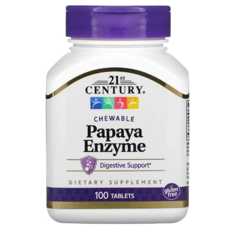 Papaya Enzyme 100 дъвчащи таблетки | 21st Century Papaya Enzyme 100 дъвчащи таблетки | 21st CenturyСмес от естествени протеолитични ензими
По-добро усвояване на хранителните вещества
Подобрява процесите на храносмилане на протеини
Висока ензи Papaya Enzyme 100 дъвчащи таблетки | 21st Century Смес от естествени протеолитични ензими По-добро усвояване на хранителните вещества Подобрява процесите на храносмилане на протеини Висока ензимна активнос Papaya Enzyme 100 дъвчащи таблетки | 21st Century