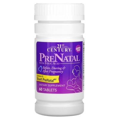 PreNatal Мултивитамини за бременни 60 таблетки | 60 дни | 21st Century 21 st Century създават специална формула мултивитамини, която съдържа 800 мкг фолиева киселина (200% дневна стойност). Най-добрият продукт мултиви PreNatal Мултивитамини за бременни 60