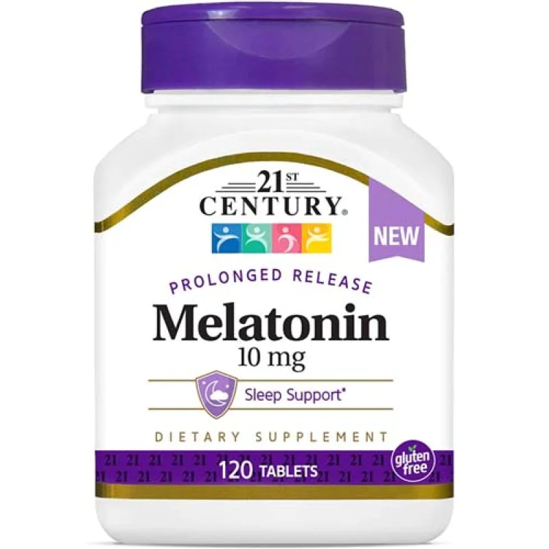 Melatonin 10 мг с удължено освобождаване 120 таблетки | 21st Century Мелатонин с удължено освобождаване Насърчава нормален, непрекъснат сън Укрепва когнитивните функции Намалява броя на нощните събуждания Melatonin 10 мг с удължено освобождаване 120 табле