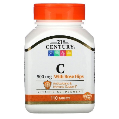 Vitamin C With Rose Hips (Натурален Витамин C) 500 мг 110 таблетки | 21st Century Vitamin C With Rose Hips (Натурален Витамин C) 500 мг 110 таблетки | 21st Century