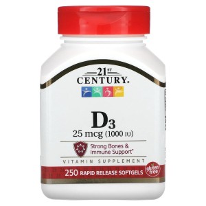 Vitamin D3 25 мкг (1000 IU) 250 гел-капсули | 21st Century