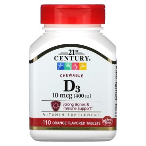 Vitamin D3 Chewable 10 мкг (400 IU) 110 дъвчащи таблетки | 21st Century