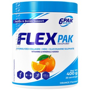 Flex Pak Powder | Collagen & Glucosamine, Chondroitin, MSM, Hyaluronic Acid - Портокал 400 г | 6PAK Nutrition