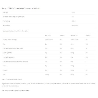 Syrup Zero - Chocolate Coconut - 500 мл | 6PAK Nutrition