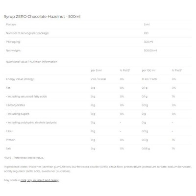 Syrup Zero - Chocolate Hazelnut - 500 мл | 6PAK Nutrition