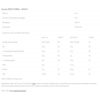 Syrup Zero - Toffee - 500 мл | 6PAK Nutrition
