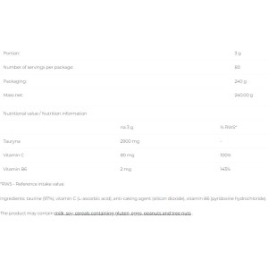 Taurine+ - Неовкусен 240 г | 6PAK Nutrition
