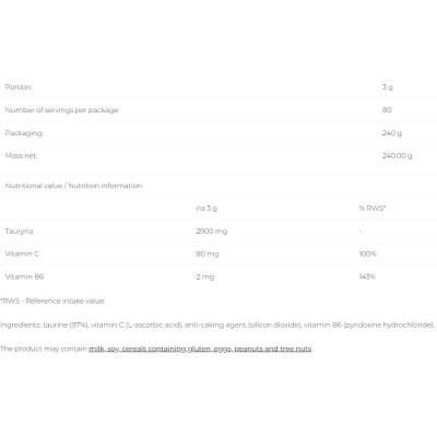 Taurine+ - Неовкусен 240 г | 6PAK Nutrition