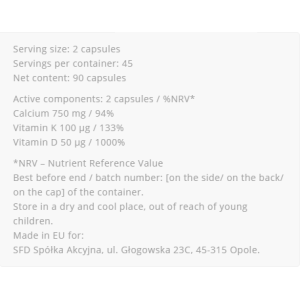 Calcium, D3 + K2 90 капсули | Allnutrition