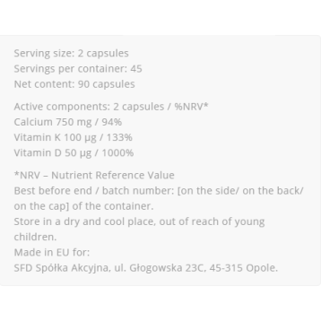 Calcium, D3 + K2 90 капсули | Allnutrition