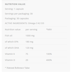 Omega 3 K2 D3 30 капсули | Allnutrition