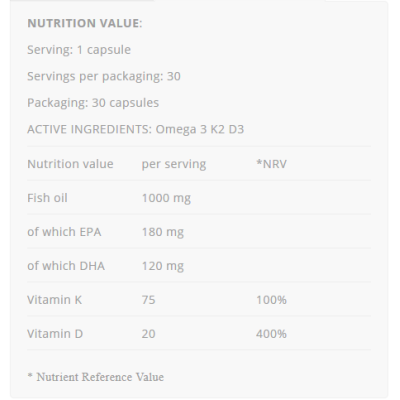 Omega 3 K2 D3 30 капсули | Allnutrition
