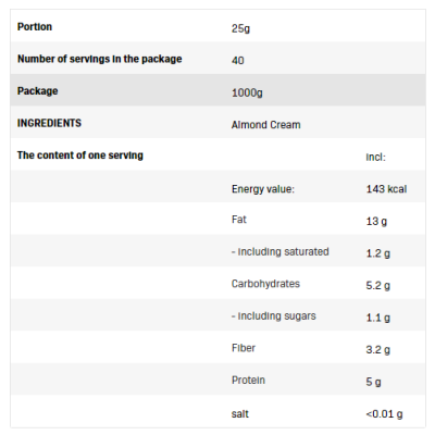 Almond Cream Crunchy 1000 гр | Allnutrition