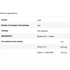 Betaine HCL + Pepsin 120 капсули | Allnutrition Betaine HCL + Pepsin 120 капсули | Allnutrition
