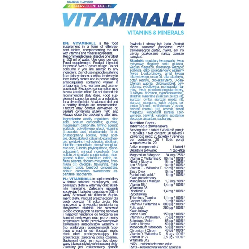 VitaminAll Vitamins & Minerals 20 разтворими таблетки | Allnutrition VitaminAll Vitamins & Minerals 20 разтворими таблетки | Allnutrition