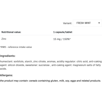 Zinc 120 пастили | Allnutrition