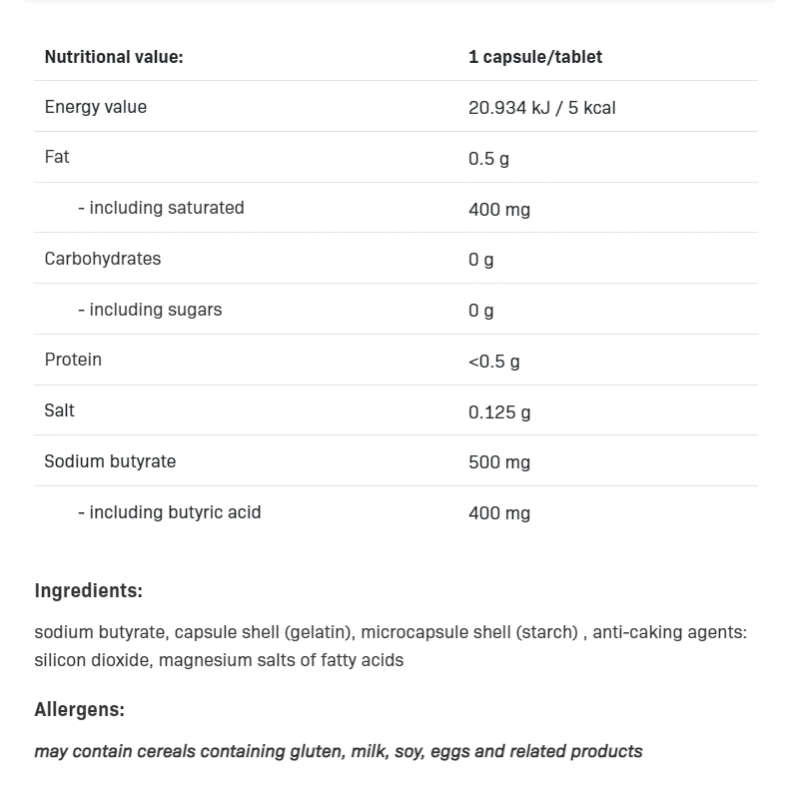 Allnutrition Sodium Butyrate 500 mg - Натриев Бутират 100 caps Allnutrition Sodium Butyrate 500 mg - Натриев Бутират 100 caps
