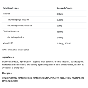 Inositol + Choline + B6 100 капсули | AllNutrition