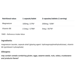 Magnesium Taurate + B6 100 капсули | Allnutrition