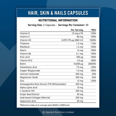 Hair, Skin & Nails 60 капсули | Applied Nutrition Hair, Skin & Nails 60 капсули | Applied Nutrition